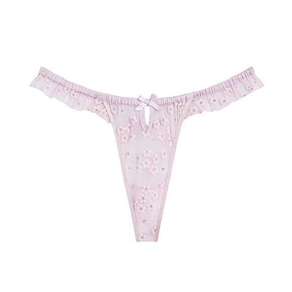 For Love And Lemons Ditzy Shimmer Floral Thong Panty Pastel Lilac XS NEW